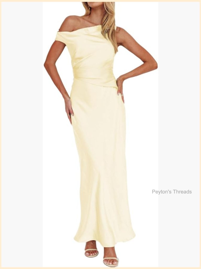 Women's Satin Off Shoulder Sleeveless Maxi Dress Formal Cocktail Wedding Guest